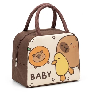 Kids’ Cartoon-Themed Insulated Thermal Lunch Bag, with Aluminum Inner Layer for School, Picnics and Travel, Brown  (D0-5)